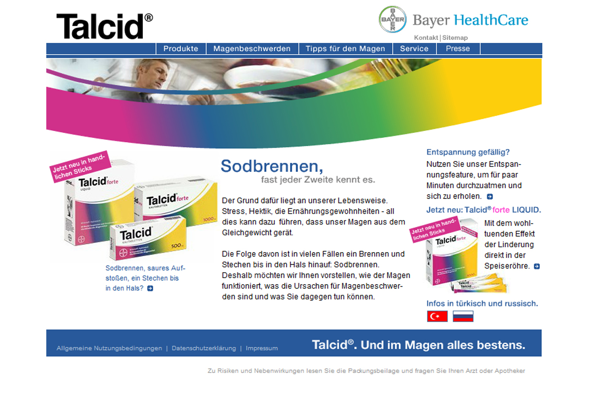 Bayer HealthCare – Talcid Website